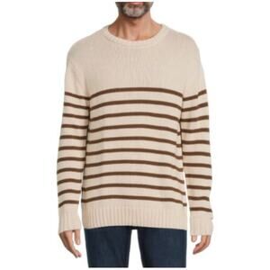 Onia Cream & Brown Striped Cotton Crewneck Sweater
